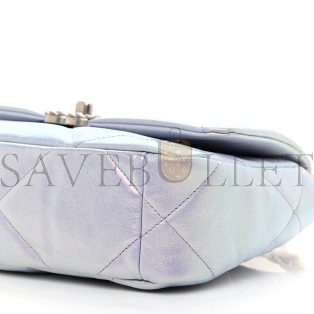 CHANEL IRIDESCENT CALFSKIN QUILTED MEDIUM CHANEL 19 FLAP LIGHT SILVER PURPLE BLUE AS1160 (26*17*8cm) CHANEL IRIDESCENT CALFSKIN QUILTED MEDIUM CHANEL 19 FLAP LIGHT SILVER PURPLE BLUE AS1160 (26*17*8cm)